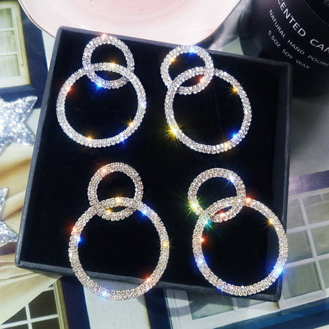 LATS Large and Small Circle Long Dangle Earrings Korean Zircon Flash Earrings for Women 2022 Female Fashion Jewelry Drop Earings ► Photo 1/6