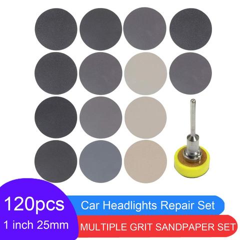 121 Pcs Set 1 Inch  Wet&Dry Sandpaper Sanding Disc Hook loop With Sanding Pad For Car headlight Repair Wood Glass Stone Sanding ► Photo 1/6