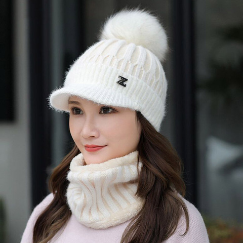 Winter knitted Beanies Hats Women Thick Warm Beanie Skullies Hat Female knit Letter Z Bonnet Beanie Caps Outdoor Riding Ski Sets ► Photo 1/6