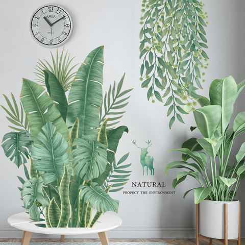 Luanqi Green Leaves Wall Stickers for Home Living Room Vinyl Wall Decal Tropical Plants Wall Sticker Door Murals Wallpaper Decor ► Photo 1/6
