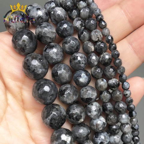 Faceted Natural Stone Beads Black Labradorite Larvikite Stone Bead For Jewelry DIY Making Bracelet Accessories 15