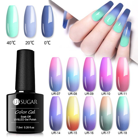 UR SUGAR 7.5ml Thermal Gel Polish 3 Colors Temperature Color Changing Glitter UV Gel Varnish Soak Off UV LED Gel Lacquers ► Photo 1/6