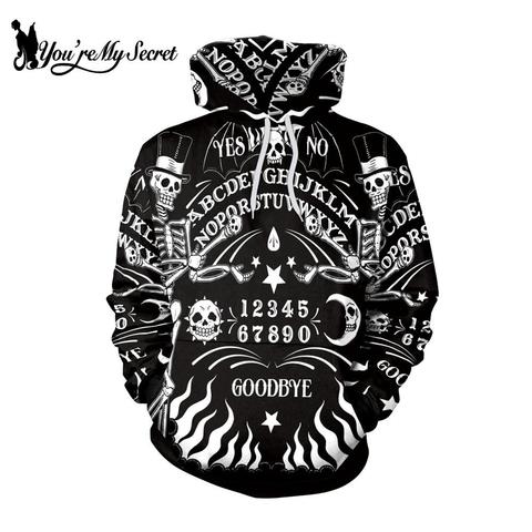 [You're My Secret] Ouija Board  Hoodies Women Gothic Witchy Sweatshirt Horror Black Hooded Skeleton Printed Warm Hoody XXL Size ► Photo 1/3