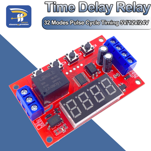 DC 5V 12V 24V 10A Adjustable Time Delay Relay Module 32 Modes LED Digital Timming Trigger Timer Control Switch Pulse Cycle ► Photo 1/6