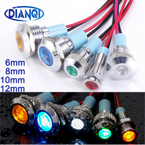 6mm 8mm 10mm 12mm Metal LED Warning indicator light Waterproof IP67 Signal Lamp Pilot Wires switch 3V 5V 12V 220V Red Blue ► Photo 1/3