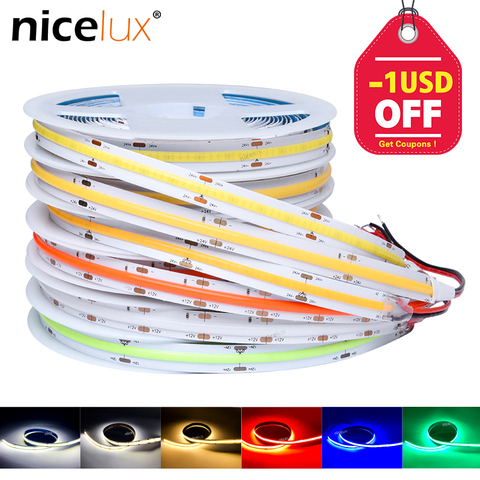 DC12V 24V COB LED Strip Light 10mm High Density Flexible Tape Light Dimmable FOB Linear Ribbon Red Green Blue 3000K 4000K 6000K ► Photo 1/6