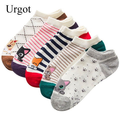 5 Pairs Women Cotton Ankle Socks Soft Comfortable Elasticity Sock Mouth Interesting Cartoon Cat Striped Color Happy Casual Socks ► Photo 1/6