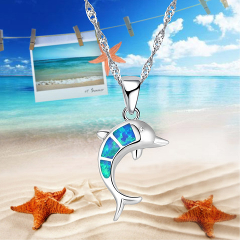 Lovely Silver Color Blue Fake Fire Opal Dolphin Necklace Pendant Jewelry, Suitable For Party Accessories Ladies Necklace Jewelry ► Photo 1/5