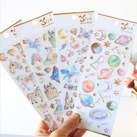 Kawaii Unicorn Castle Space Planet Crystal Stickers Scrapbooking Diy Bullet Journal Diary Stationery Sticker Korean Cute ► Photo 1/5