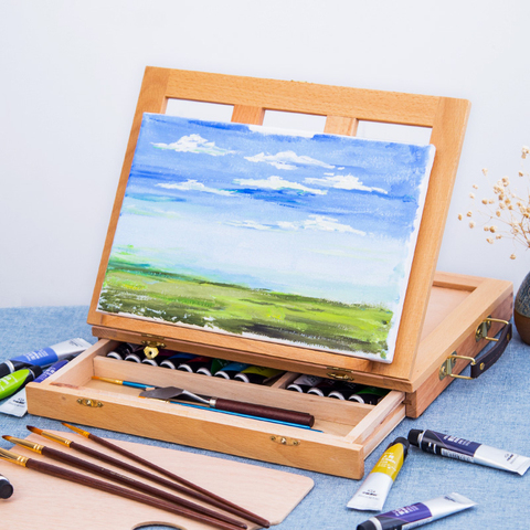 Wooden Table Easels for Painting Artist Kids Sketch Drawer Box Portable Desktop Laptop Accessories Suitcase Paint Art Supplies ► Photo 1/6