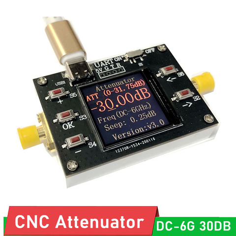 DC-6GHZ 30DB Digital Attenuator Programmable Attenuator Module step 0.25DB LCD display supports USB TTL communication ► Photo 1/6