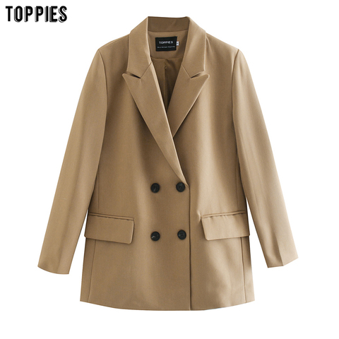 TOPPIES 2022 womens long blazer double breasted suit jacket loose oversize coat solid color formal blazer ► Photo 1/5