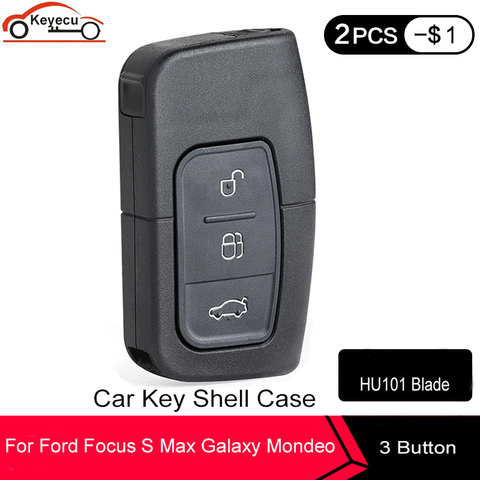 KEYECU 2 Pcs/lot Smart Remote Car Key Shell Case Fob 3 Button for Ford Focus Mondeo Galaxy S-Max C-Max ► Photo 1/3