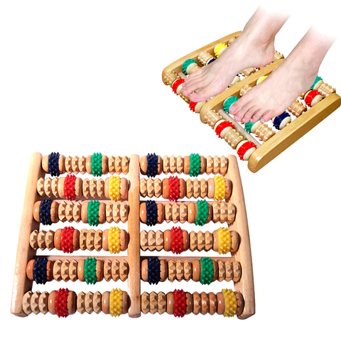 6 Rows Wooden Foot Massager Roller Heath Therapy Acupressure Relax Massage Pain Stress Relief Shiatsu Roller Feet Care Massager ► Photo 1/6