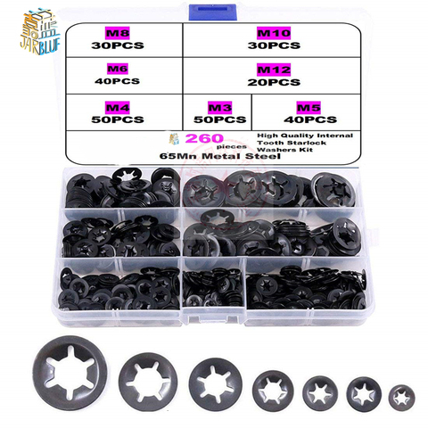 260Pcs M3 M4 M5 M6 M8 M10 M12 Push-on Locking Washers Star Nut Metal Quick Speed Star Nut Locking Fastener Assorted Kit ► Photo 1/5