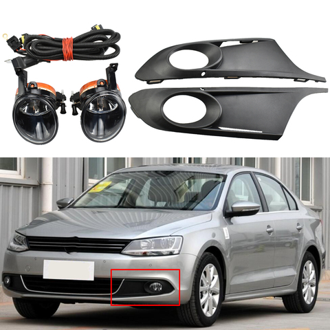 1Pair 12V Car Front Bumper Fog Lights Lamp Grilles Harness for VW Jetta 6 MK6 2011 2012 2013 2014 Driving Foglight Lamp Cover ► Photo 1/6