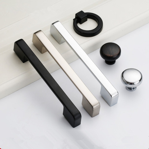 Black Cabinet Handles Furniture Handle Chrome Cupboard Knob Pulls Furniture Hardware Kitchen Handle Cabinet Knob Gold ► Photo 1/6