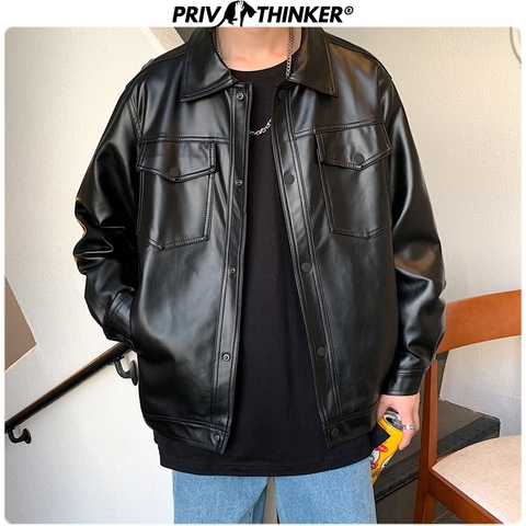 Privathinker Men Spring Black Soft Faux Leather Jacket 2022 Mens Hip Hop Jacket Leather Male Oversize Streetwear Pockets Clothes ► Photo 1/6