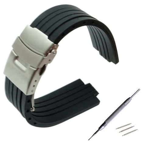23mm 24mm x 9mm 10mm 11mm Convex Watch Band Silicone Rubber Watchband Stainless Steel Safety Buckle Strap Wrist Belt Bracelet ► Photo 1/5
