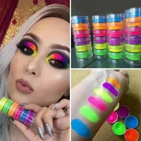 Neon Phosphor Pigment Powder Set Fluorescent Nail Glitter Eye Powder Manicure Decoration Nail Art Dust Pigment Paillettes ► Photo 1/6