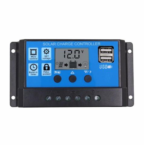 10A/20A/30A Auto Solar Charge Controller PWM Dual USB Output Solar Cell Panel Charger Regulator 12V24V Power HD LCD Display ► Photo 1/6