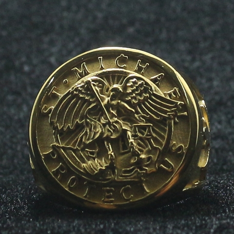 Unisex 316L Stainless Steel SAINT MICHAEL PROTECT Archangel Ring ► Photo 1/1