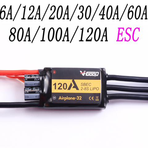 VGOOD Brushless ESC 6A / 12A / 20A / 30 / 40A / 60A / 80A / 100A / 120A 2S 32-Bit With 1.5A SBEC for RC Airplane Accs ► Photo 1/6