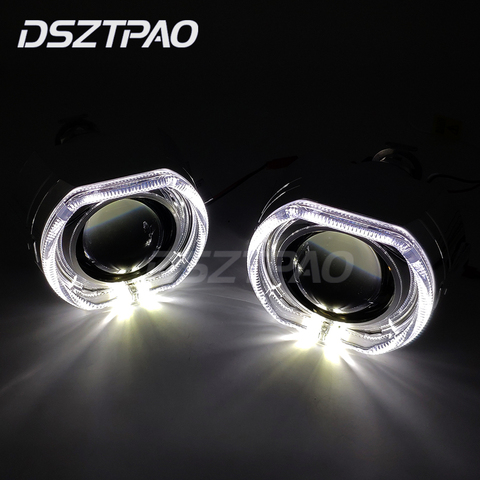 Headlight Lenses Angel Eyes Bi-xenon H1 HID Projector Square LED Running Lights Halo Lens Kit For H7 H4 Car Accessories ► Photo 1/6