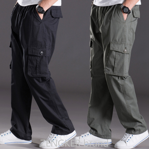 spring summer casual pants male big size 6XL Multi Pocket Jeans oversize Pants overalls elastic waist pants plus size men ► Photo 1/6