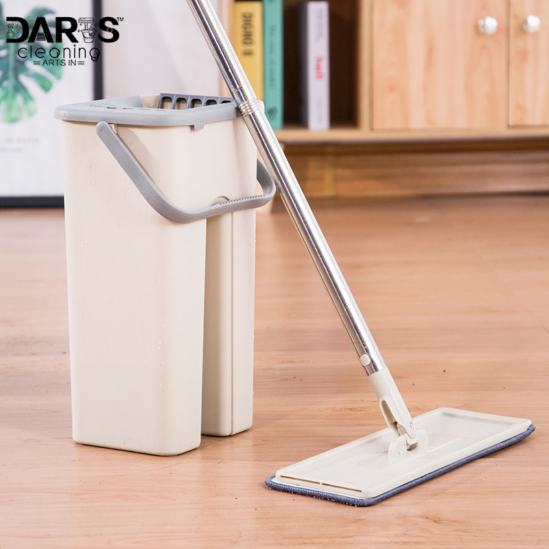Floor Cleaning Flat Squeeze Mop and Bucket Hand Free Wringing