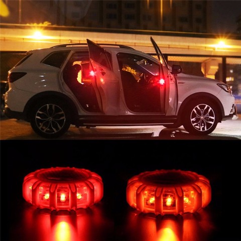 Car LED Road Flare Warning Light Emergency Light Disc Safety Flashing Light Roadside Beacon Magnetic Base Light with batteries ► Photo 1/5