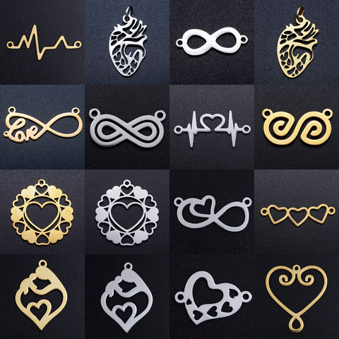 5pcs/lot Love Infinity Symbol DIY Charms Wholesale 100% Stainless Steel Heart Cardiogram Jewelry Pendant Mom Connectors Charm ► Photo 1/6
