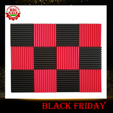 12 Pcs Acoustic Panels Soundproofing Foam Acoustic Tiles Studio Foam Sound Wedges 1inch X 12 inch X 12 inch black + red ► Photo 1/6