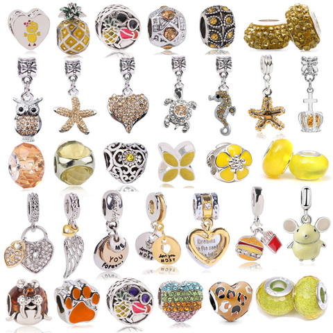 Boosbiy 2pc Silver Plated Yellow Cartoon Bear Chick Charm Beads DIY Brand Bracelets & Necklaces For Women Jewelry Accessories ► Photo 1/6