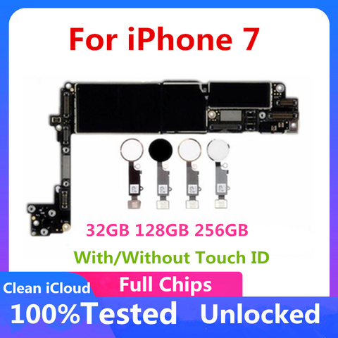 For iPhone 7 Motherboard 100% Unlocked Motherboard For iPhone 7 Without Touch ID Mainboard With Full Chips IOS System ► Photo 1/6