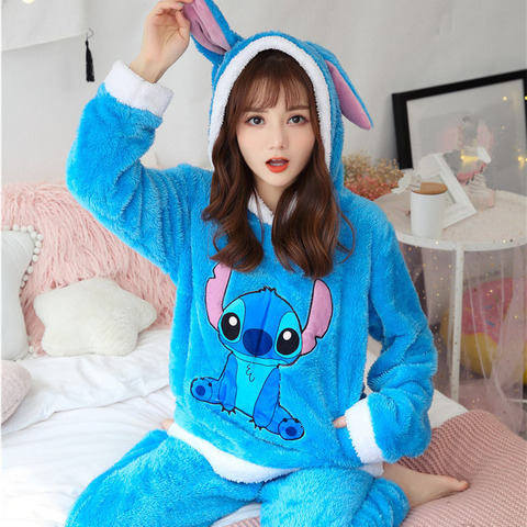 Disney Lilo & Stitch One-Piece Pajamas Children Cartoon Plush Kigurumi  Onesies Winter Warm Clothes for