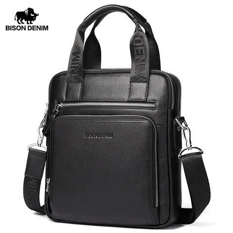 BISON DENIM Genuine Leather Men's Briefcase Business Handbag High Quality Shoulder Messenger ipad Laptop Bag Men's Tote N2333 ► Photo 1/6