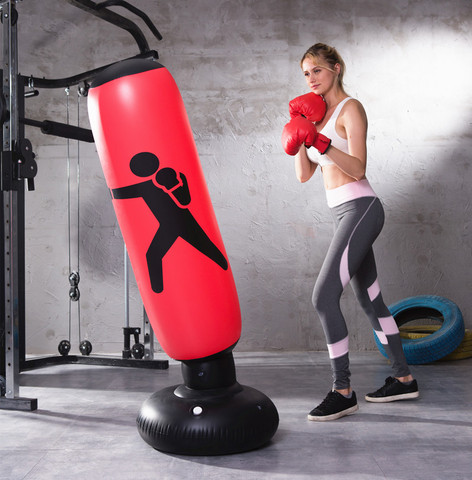 1.6m Adult Inflatable Boxing Bag PVC Thickening Vertical Boxing Pillar Tumbler Fight Column Punching Bag Fitness Tool Air Pump ► Photo 1/6