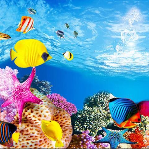 Aquarium Landscape Sticker Poster Fish Tank 3D Background Painting Sticker PVC Double-sided Ocean Sea Plants Backdrop Decor ► Photo 1/6