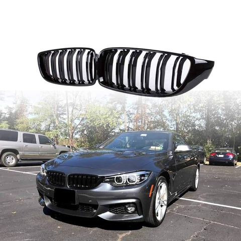 NEW-Front Grill Grilles Kidney Grill Replacement for BMW 4 Series F32 F33 F36 F80 F82 Double Slat M4 Sport Style Bright Black ► Photo 1/6