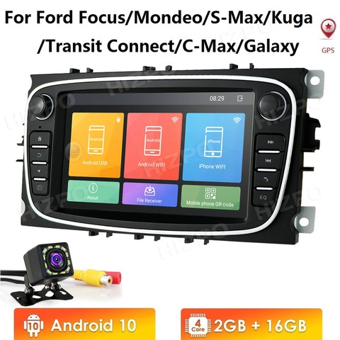 2 Din Android 10 Car Radio nodvd for Ford focus 2 Mondeo S-MAX C-MAX Galaxy Transit Tourneo stereo GPS Navigation 4G WIFI Video ► Photo 1/6