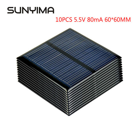 SUNYIMA 10Pcs 5.5V 80mA Polycrystalline Solar Panel 60*60mm Mini Solar Cell Power Bank for DIY Battery Solar Charger Sunpower ► Photo 1/6