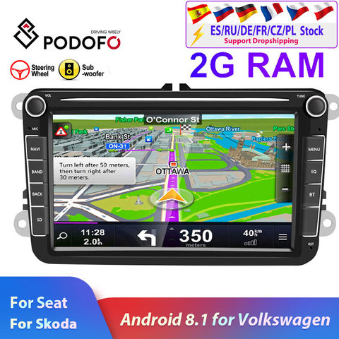 Podofo 2din car radio Android 8.1 For VW/Volkswagen/Golf/Polo/Passat/b7/b6/SEAT/leon/Skoda 8