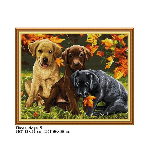Three Puppies Counted Cross Stitch Kit DMC Color Cotton Thread 14ct11ct Canvas Print Needle Embroidery Set DIY Manual Needlework ► Photo 1/6