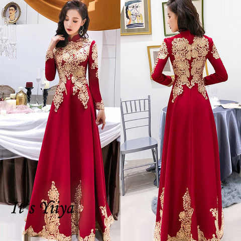 It's Yiiya Long Sleeve Evening Dress A-Line Elegant Plus Size Evening Dress 2022 K341 High Collar Lace Dress Woman Party ► Photo 1/6