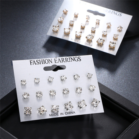 Fashion Simple Stud Earrings Set Square Geometric Earrings 2022 For Women New Rhinestone Crystal Earrings Jewelry Brinco ► Photo 1/6