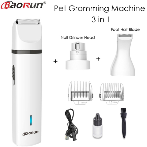 Baorun 3 IN 1 Pet Grooming Machine Dog Cat Hair Trimmer USB Rechargeable Pets Clippers Nail Grinding & Hair Trimmer & Foot Hair ► Photo 1/6