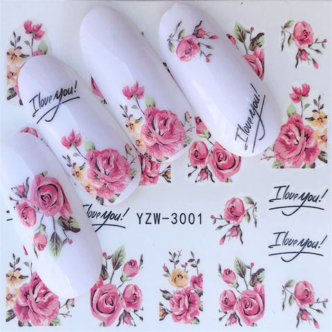 YZWLE Flower Series  Nail Art Water Transfer Stickers Full Wraps Deer/Lavender Nail Tips DIY ► Photo 1/6
