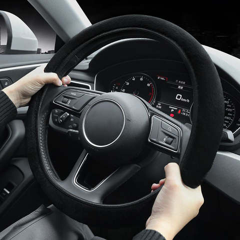 Newest 37-39cm Black Soft Plush Spring Steering Wheel Cover Winter Warm Car Steering Wheel Cover for Audi SUV Auto Car Universal ► Photo 1/6
