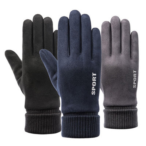 Men Winter Touch Screen Gloves Men Plus Velvet Thicken Driving Warm Gloves Suede leather Non-slip Ski Riding Sports Gloves H77 ► Photo 1/6